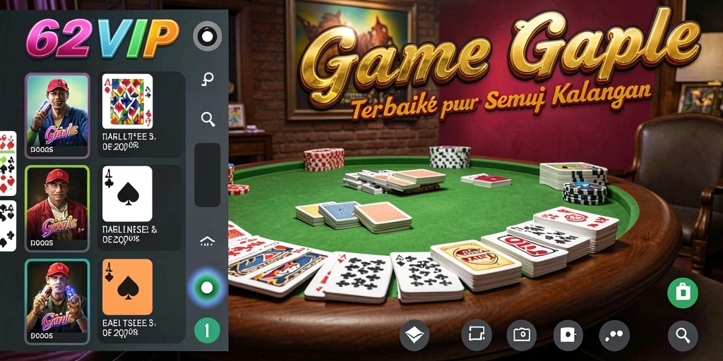 Screenshot utama 62VIP menampilkan antarmuka permainan gaple yang seru.