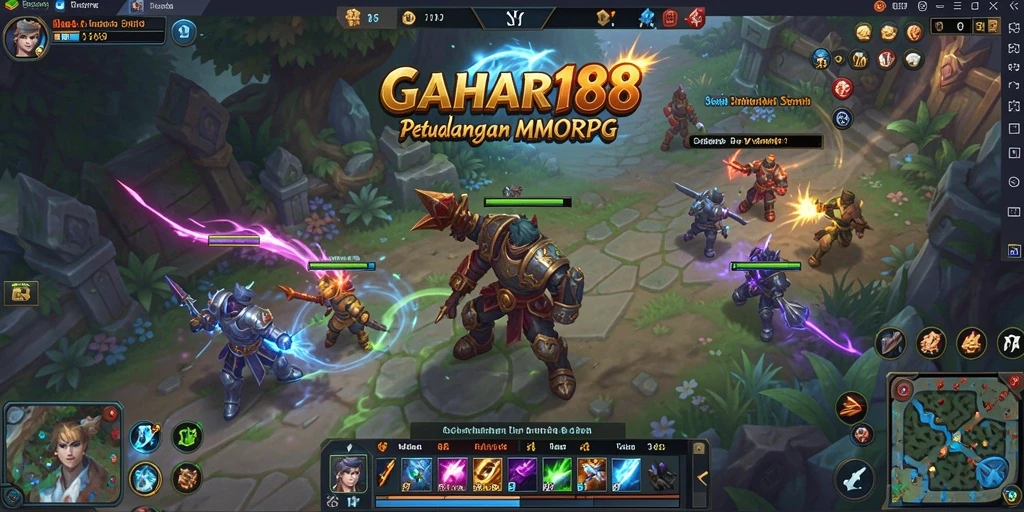 Screenshot gameplay GAHAR188 menunjukkan pertempuran epic di dunia fantasi yang memukau.
