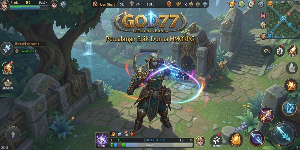 Screenshot utama GOD77 menampilkan aksi seru dalam pertempuran MMORPG.
