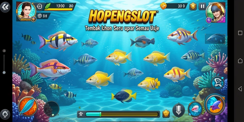 Gameplay HOPENGSLOT menampilkan keseruan menembak ikan di lautan.