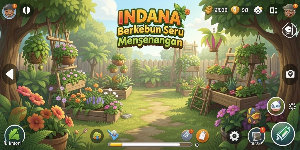 Tampilan gameplay dalam INDAAA saat mengelola kebun dan hewan ternak.
