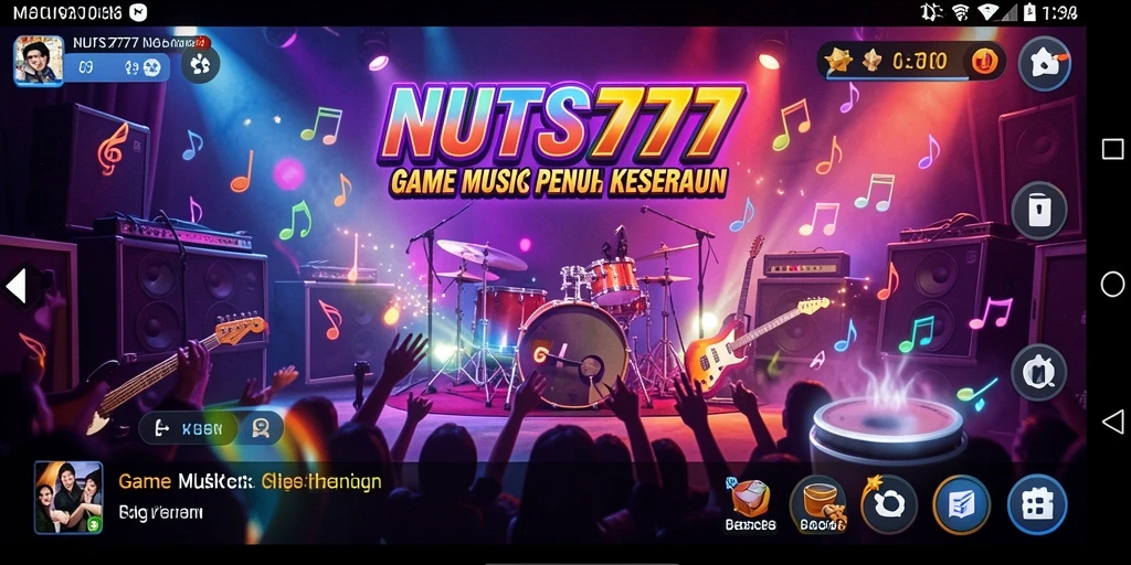 Tampilan gameplay NUTS777 dengan berbagai pilihan lagu musik