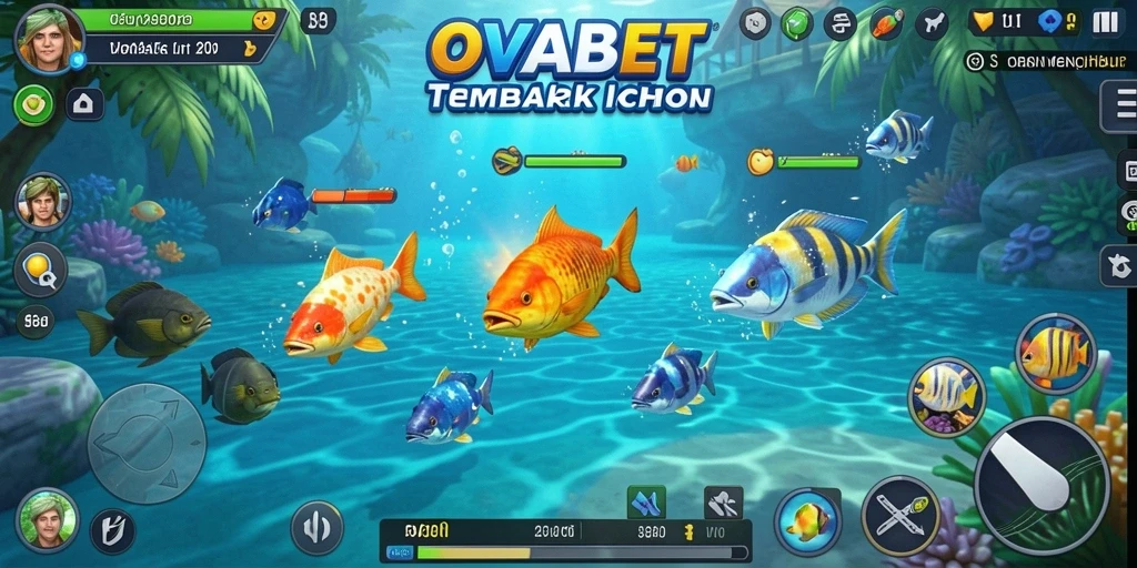 Tangkapan layar gameplay OVABET menampilkan aksi menangkap ikan yang mendebarkan.