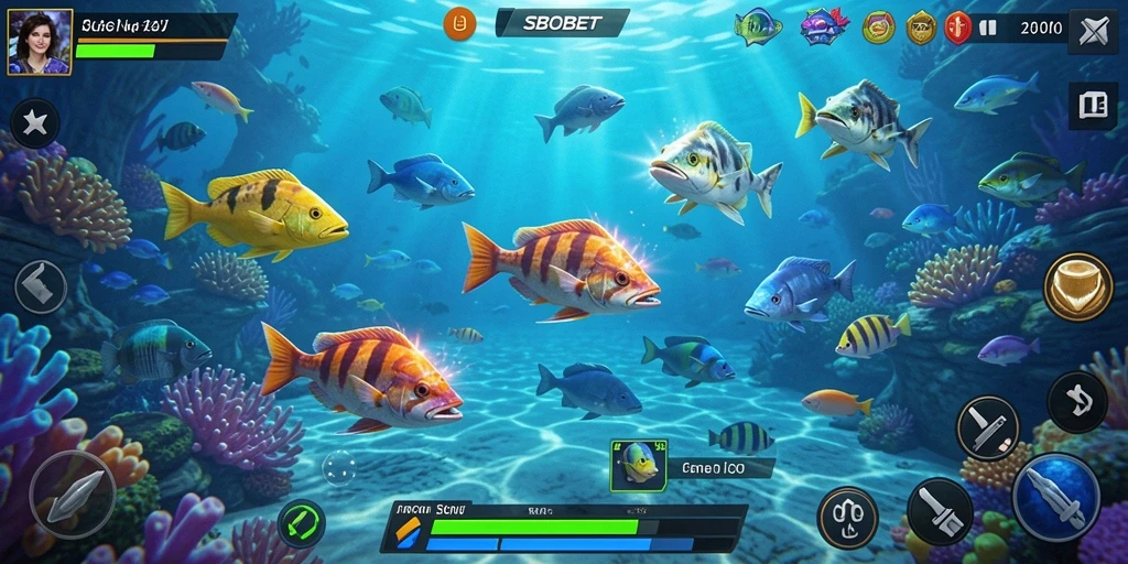 Screenshot menampilkan aksi menembak ikan yang mendebarkan di SBOBET.