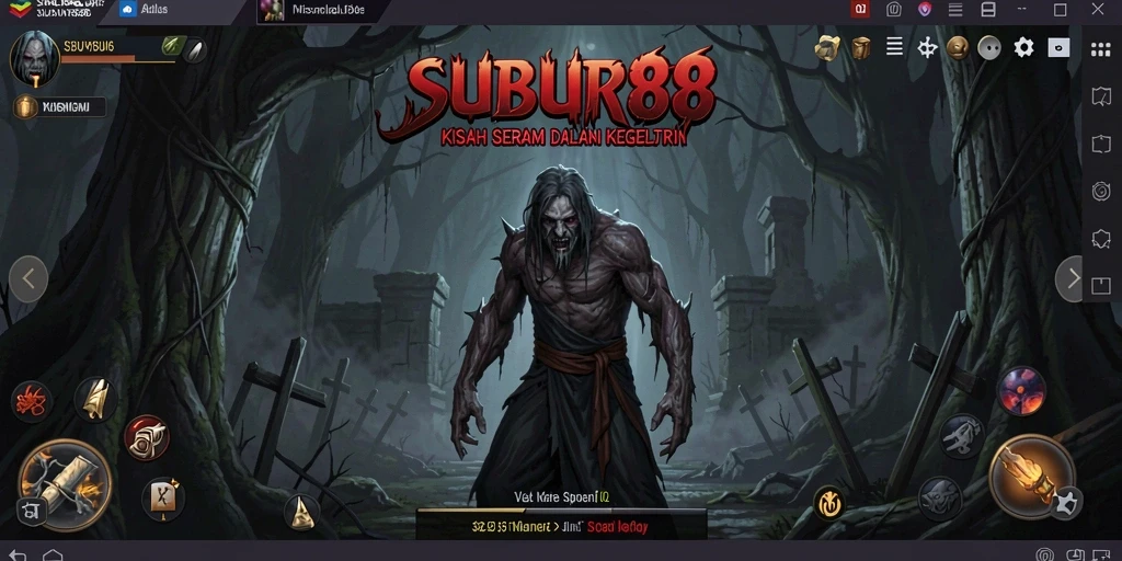 Screenshot gameplay SUBUR88 yang menampilkan suasana seram dan mencekam.